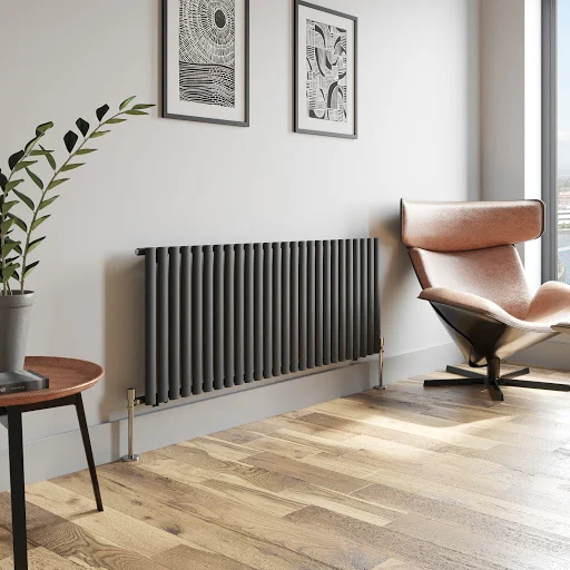 DuraTherm Horizontal Oval Tube Single Panel Designer Radiator - 600 X 1560mm Anthracite