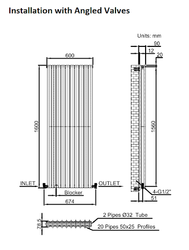 DuraTherm Vertical Oval Tube Double Panel Designer Radiator - 1600 X 600mm White - Image 10