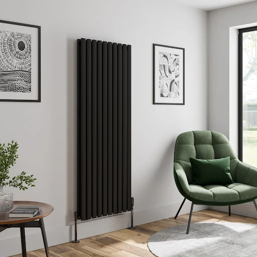 DuraTherm Vertical Oval Tube Double Panel Designer Radiator - 1600 X 600mm Black - Image 2