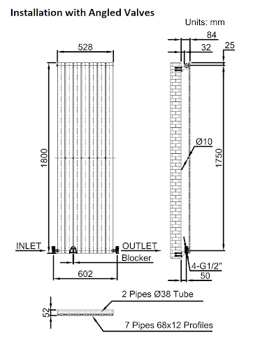 DuraTherm Vertical Single Flat Panel Designer Radiator - 1800 X 528mm Anthracite - Image 9