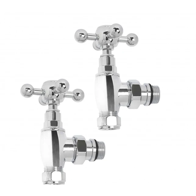 Ultraheat 15mm Traditional Cross Head Angled Manual Radiator Valve And Lockshield Pack - Chrome - TLB850C