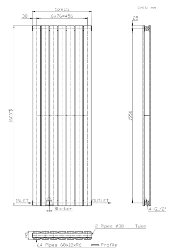 DuraTherm Vertical Double Flat Panel Designer Radiator - 1600 X 532mm Anthracite - Image 7