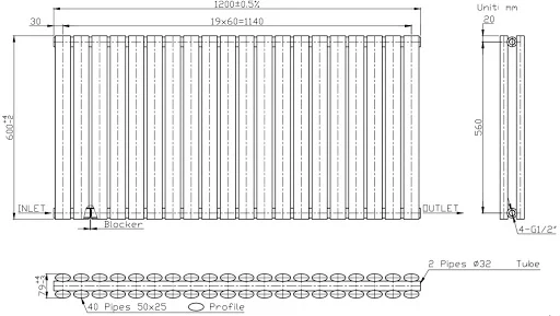 DuraTherm Horizontal Oval Tube Double Panel Designer Radiator - 600 X 1200mm White - Image 7