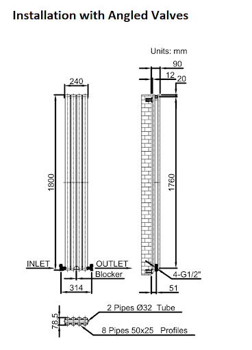 DuraTherm Vertical Oval Tube Double Panel Designer Radiator - 1800 X 240mm White - Image 10