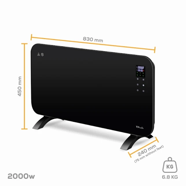 TCP Smart 2000W Glass Electric Panel Heater Black - SMARADGBL2000UK - Image 3