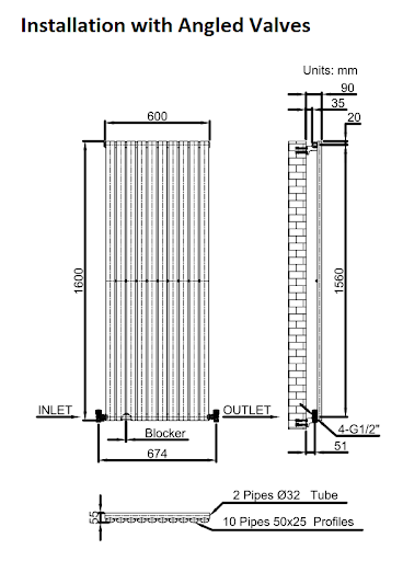 DuraTherm Vertical Oval Tube Single Panel Designer Radiator - 1600 X 600mm White - Image 10