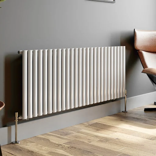 DuraTherm Horizontal Oval Tube Single Panel Designer Radiator - 600 X 1560mm White - Image 3