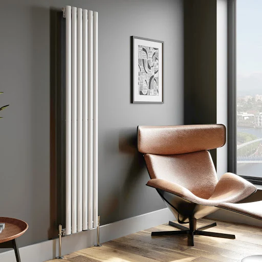 DuraTherm Vertical Oval Tube Single Panel Designer Radiator - 1800 X 360mm White - Image 3