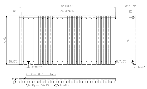 DuraTherm Horizontal Oval Tube Single Panel Designer Radiator - 600 X 1200mm Anthracite - Image 7