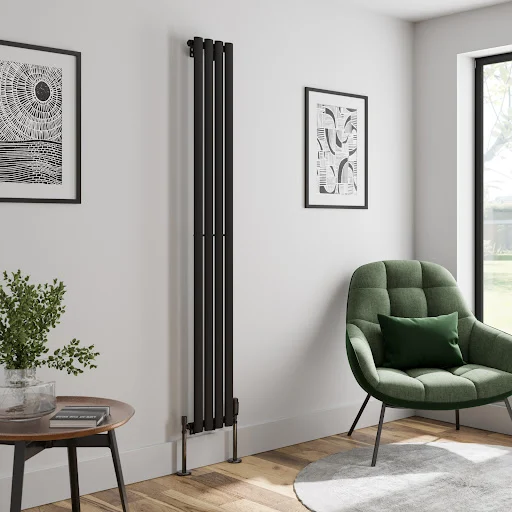 DuraTherm Vertical Oval Tube Single Panel Designer Radiator - 1800 X 240mm Black - Image 2