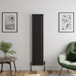 DuraTherm Vertical Oval Tube Double Panel Designer Radiator - 1600 X 360mm Black