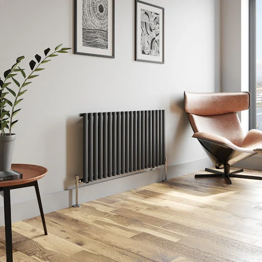 DuraTherm Horizontal Oval Tube Single Panel Designer Radiator - 600 X 1200mm Anthracite