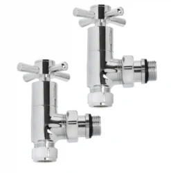 Ultraheat 15mm Modern Cross Head Angled Manual Radiator Valve And Lockshield Pack - Chrome - QUA850C