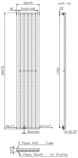 DuraTherm Vertical Oval Tube Single Panel Designer Radiator - 1800 X 360mm White - Image 7