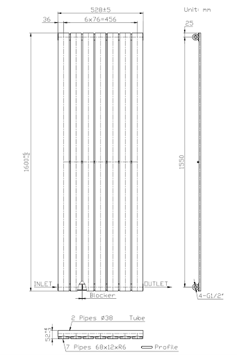 DuraTherm Vertical Single Flat Panel Designer Radiator - 1600 X 528mm Anthracite - Image 7