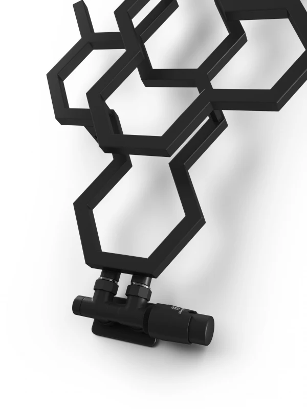 Terma Twins Right Sided All In One Integrated 50mm Valves With Pipe Masking Set For Hex Radiator Matt Black - TGETTWINPS95