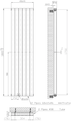 DuraTherm Vertical Double Flat Panel Designer Radiator - 1800 X 456mm Black - Image 4