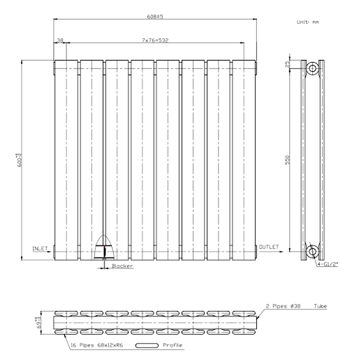 DuraTherm Horizontal Double Flat Panel Designer Radiator - 600 X 608mm Anthracite - Image 7