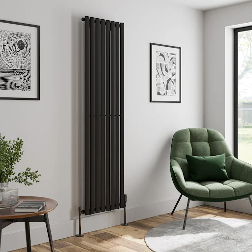 DuraTherm Vertical Oval Tube Single Panel Designer Radiator - 1800 X 480mm Black - Image 2