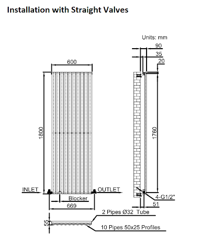 DuraTherm Vertical Oval Tube Single Panel Designer Radiator - 1800 X 600mm White - Image 9