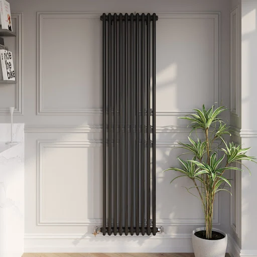 Park Lane Traditional Vertical Colosseum Double Bar Column Radiator Black - 1800 X 470mm