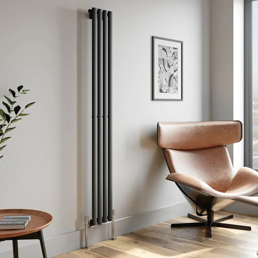 DuraTherm Vertical Oval Tube Single Panel Designer Radiator - 1800 X 240mm Anthracite - Image 3