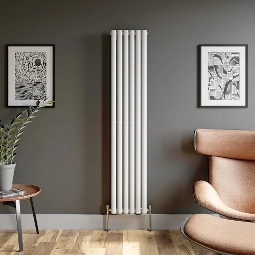 DuraTherm Vertical Oval Tube Single Panel Designer Radiator - 1800 X 360mm White - Image 2