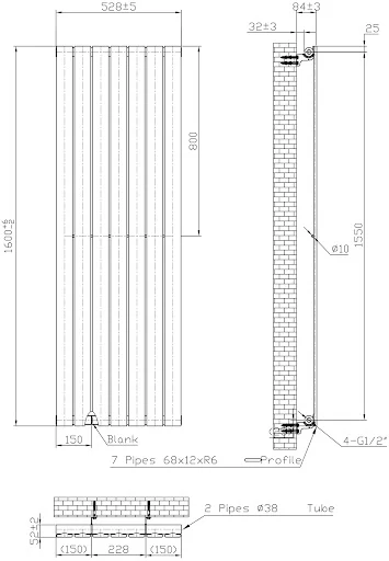 DuraTherm Vertical Single Flat Panel Designer Radiator - 1600 X 528mm Black - Image 4