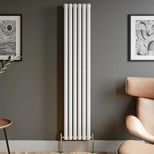 DuraTherm Vertical Oval Tube Double Panel Designer Radiator - 1800 X 360mm White - Image 4