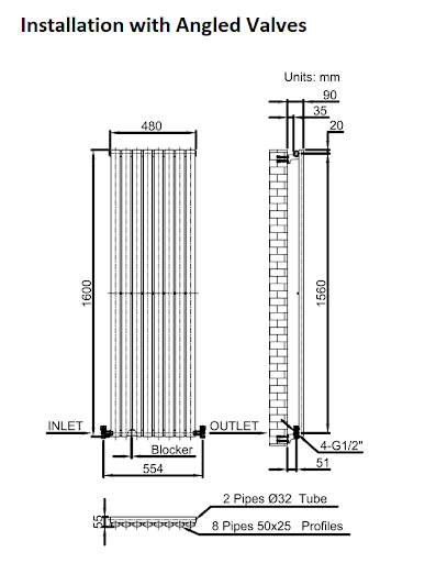 DuraTherm Vertical Oval Tube Single Panel Designer Radiator - 1600 X 480mm White - Image 10