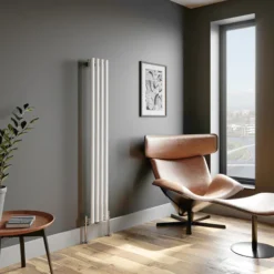 DuraTherm Vertical Oval Tube Single Panel Designer Radiator - 1600 X 240mm White