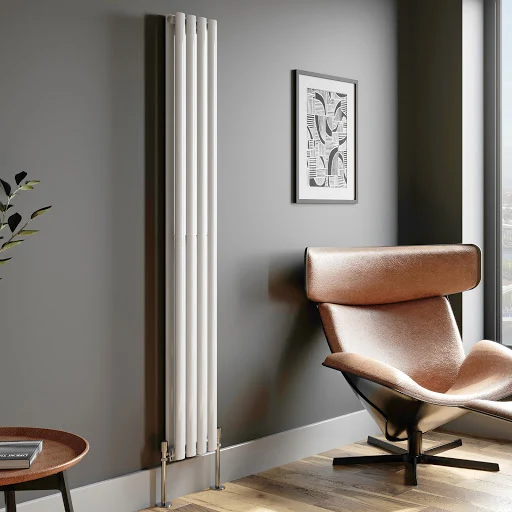 DuraTherm Vertical Oval Tube Double Panel Designer Radiator - 1800 X 240mm White - Image 3