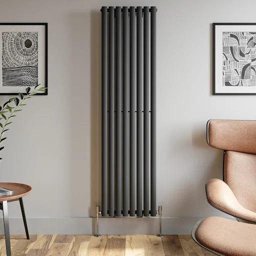 DuraTherm Vertical Oval Tube Single Panel Designer Radiator - 1800 X 480mm Anthracite - Image 4