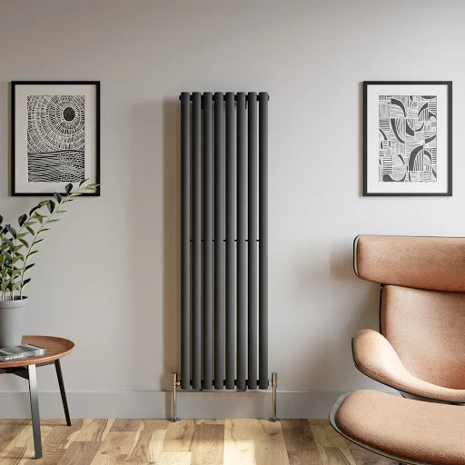 DuraTherm Vertical Oval Tube Single Panel Designer Radiator - 1600 X 480mm Anthracite - Image 2