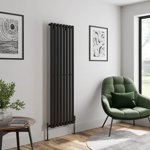 DuraTherm Vertical Oval Tube Single Panel Designer Radiator - 1600 X 480mm Black - Image 2