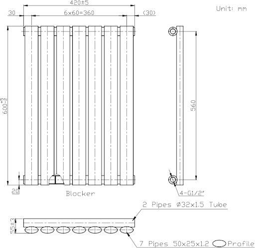 DuraTherm Horizontal Oval Tube Single Panel Designer Radiator - 600 X 420mm White - Image 7