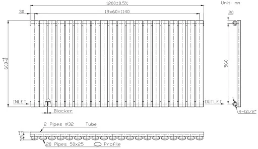 DuraTherm Horizontal Oval Tube Single Panel Designer Radiator - 600 X 1200mm White - Image 7