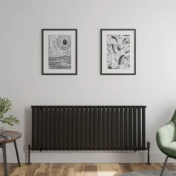 DuraTherm Horizontal Oval Tube Single Panel Designer Radiator - 600 X 1560mm Black