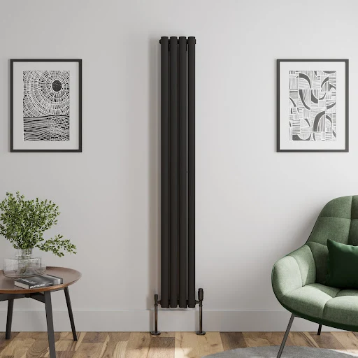 DuraTherm Vertical Oval Tube Double Panel Designer Radiator - 1800 X 240mm Black