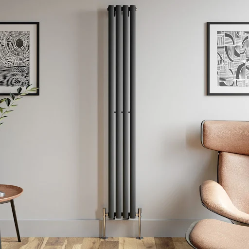 DuraTherm Vertical Oval Tube Single Panel Designer Radiator - 1800 X 240mm Anthracite - Image 4