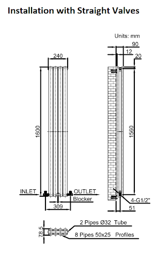 DuraTherm Vertical Oval Tube Double Panel Designer Radiator - 1600 X 240mm White - Image 9