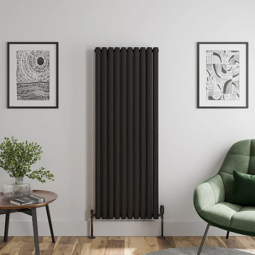 DuraTherm Vertical Oval Tube Double Panel Designer Radiator - 1600 X 600mm Black