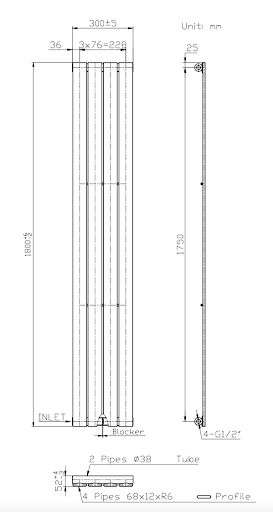 DuraTherm Vertical Single Flat Panel Designer Radiator - 1800 X 300mm Anthracite - Image 7