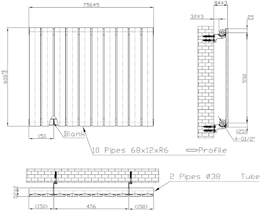 DuraTherm Horizontal Single Flat Panel Designer Radiator - 600 X 756mm Black - Image 4