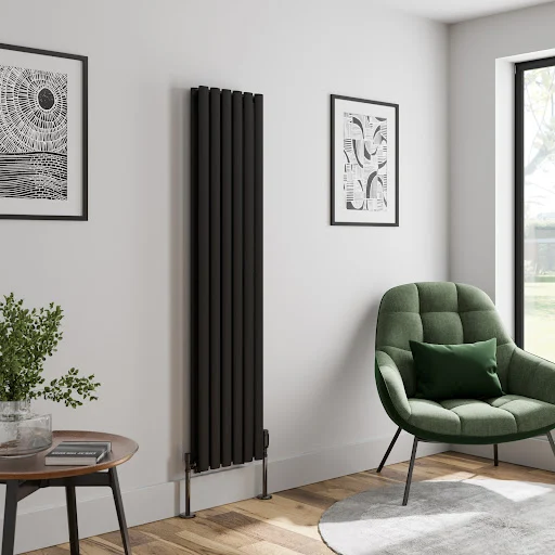 DuraTherm Vertical Oval Tube Double Panel Designer Radiator - 1600 X 360mm Black - Image 2