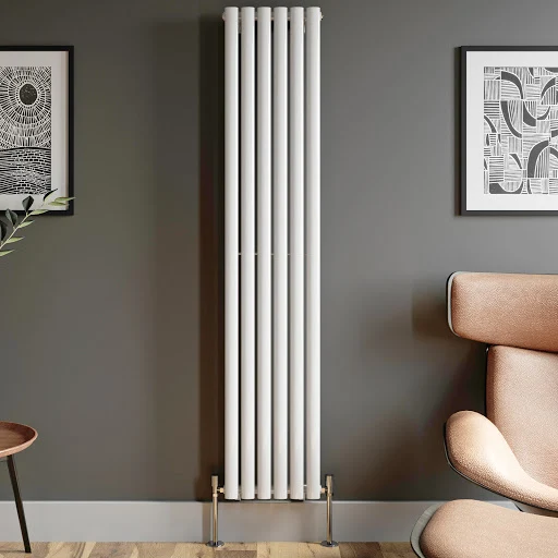DuraTherm Vertical Oval Tube Single Panel Designer Radiator - 1800 X 360mm White - Image 4