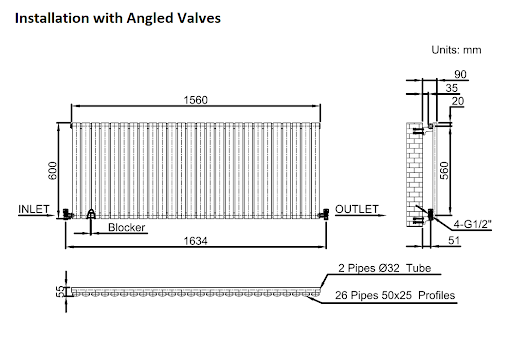 DuraTherm Horizontal Oval Tube Single Panel Designer Radiator - 600 X 1560mm White - Image 10