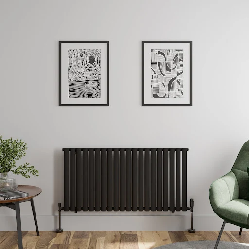 DuraTherm Horizontal Oval Tube Single Panel Designer Radiator - 600 X 1200mm Black