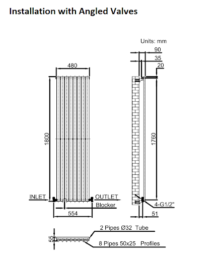 DuraTherm Vertical Oval Tube Single Panel Designer Radiator - 1800 X 480mm Anthracite - Image 9