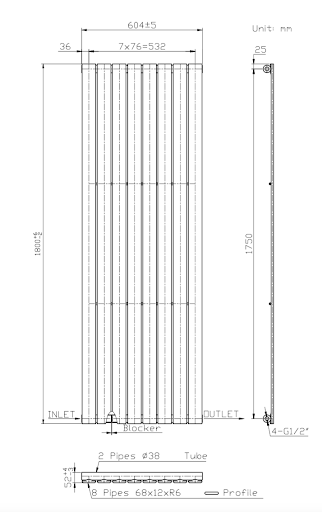 DuraTherm Vertical Single Flat Panel Designer Radiator - 1800 X 604mm Anthracite - Image 7